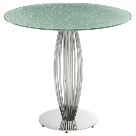 Tasso 39" Round Counter Table, Silver Rain Drops Glass