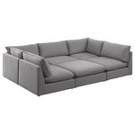 Meridian Furniture - Mackenzie Linen Textured Fabric 6-Piece Modular U-Shaped Sectional, Grey - Mix and match the pieces from the Mackenzie series to create a beautiful seating group that's perfect for the whole gang. These exceptionally crafted sofas, sectionals, and other components are meant to be put together into an infinite number of configurations based on your particular needs and space requirements. Each is upholstered from top to bottom in soft durable linen textured in your choice of colors. Attach the pieces of your choice easily thanks to the included attachment latches.