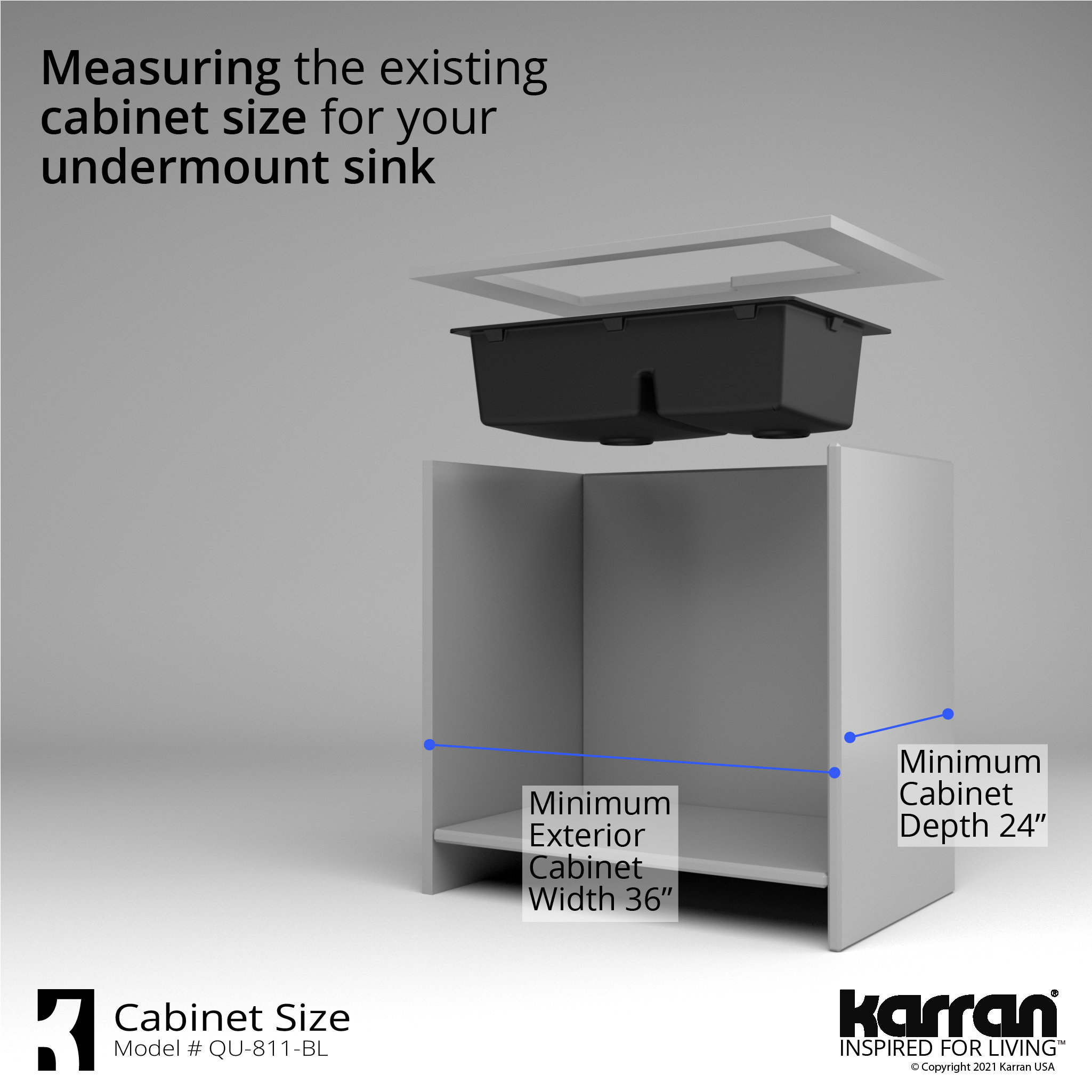 Karran 32" Undermount Large/Small Bowl Quartz Kitchen Sink, Black