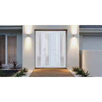 Front Exterior Prehung Door Frosted Glass / Manux 8088 White / 60 x 80" Right In