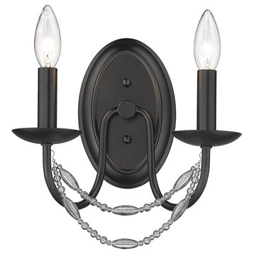 Mirabella 2 Light Sconce In Matte Black With Crystal (7644-2W BLK)