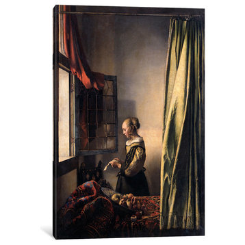 "Girl Reading A Letter At An Open Window" Wrapped Canvas Print, 40x26x1.5