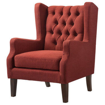 Irwin Linen Button Tufted Wingback Chair, Red
