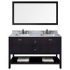 Virtu Winterfell 60" Double Bathroom Vanity, Espresso With Faucet And Mirror