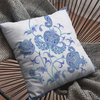 16" Blue White Wildflower Suede Throw Pillow