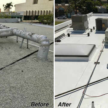 Rock roof recover with white single-ply roof in Los Angeles, CA