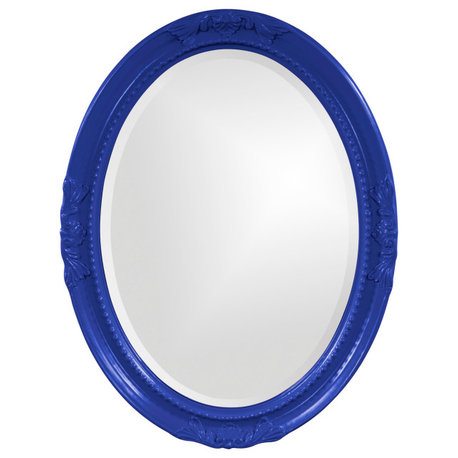 Queen Ann Oval Mirror Custom Painted, Traditional, 25 X 33, Glossy Royal Blue