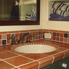 guest bath backsplash using 2 inch tile
