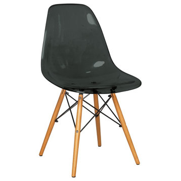Dover Molded Dinin Side Chair, Wood Dowel Eiffel Base, Transparent Black