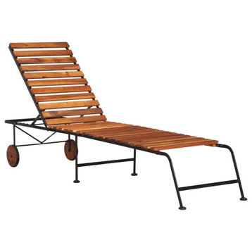 vidaXL Sun Lounger Outdoor Chaise Lounge Chair With Steel Legs Solid Wood Acacia