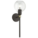 Livex Lighting - Downtown 1 Light Bronze With Antique Brass Accents Sphere Single Sconce - Bring a refined lighting style to your bath area with this downtown collection single light sconce. Shown in a bronze finish with antique brass finish accent and clear sphere glass.