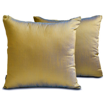 Art Silk 14"x26" Lumbar Pillow Cover Set of 2 Plain Solid -Turquoise Gold Luxury
