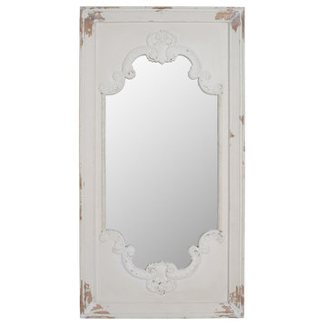 Wooden Rectangle Wall Mirror With Chipped Edges And Hook, White