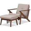 Bianca Lounge Chair and Ottoman Set, Light Gray, "Walnut" Brown