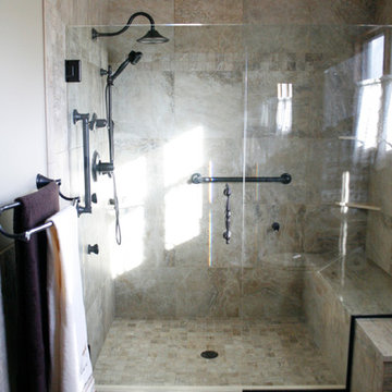 Spacious Master Bath with Sliding Barn Door in Troy