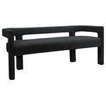 Meridian Furniture - Athena Boucle Fabric Upholstered Bench, Black, Boucle Fabric - Get comfortable with this Athena bench featuring minimalistic design elements and a simple footprint. Artfully designed, this bench is made for comfort with a rounded footprint that hugs your back while you sit and relax with friends. The bench is covered top to bottom in rich black boucle fabric, so it's super soft to the touch and elegant to the eye.