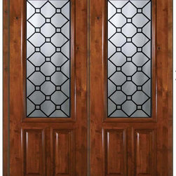 Pre-hung Entry Double Door 96 Alder Casablanca 2 Panel 2/3 Lite Glass - Front Doors