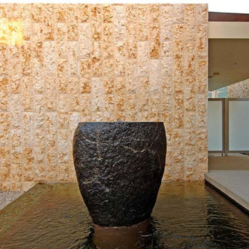 Hollywood Hills Glass Tile Swimming Pool, Vanishing Edge Spa, Entry Watershape