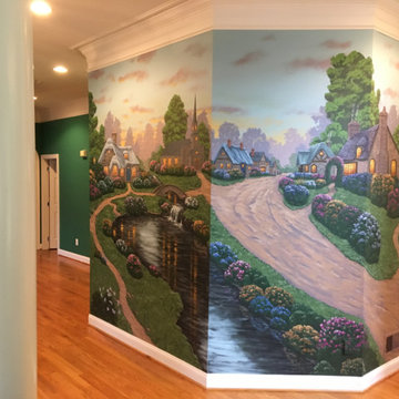 English Cottages Mural, hand painted in a foyer by Tom Taylor of Mural Art LLC
