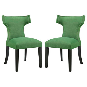 Curve Dining Side Chairs Upholstered Fabric Set of 2, Kelly Green
