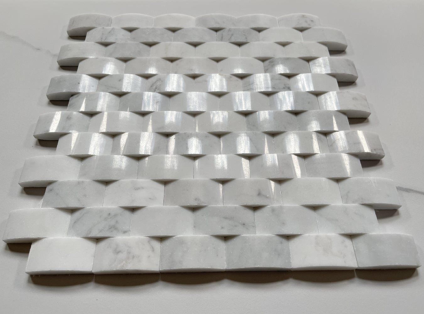 Carrara Marble 3D Cambered Arched Mosaic Tile Polished Venato Carrera, 1 sheet