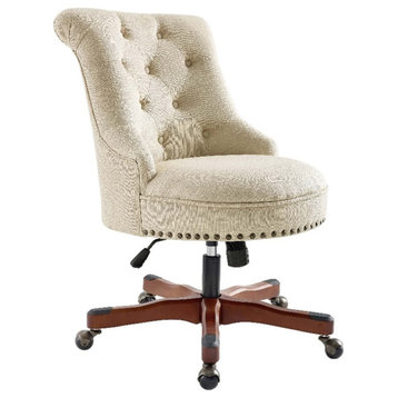Pemberly Row Wood Upholstered Adjustable Office Chair in Beige
