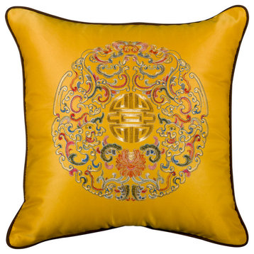 Gold Embroidered Longevity Motif Chinese Silk Pillow