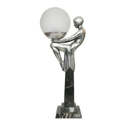 French Max Le Verrier Style Nude Flapper Obelisk Lamp - Desk Lamps