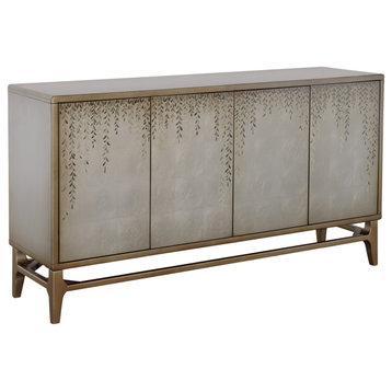 Lylah Transitional Dreamscape Gold Four Door Credenza With Silverleaf Finish