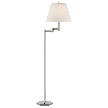 Olivier Large Swing Arm Floor Lamp in Polished Nickel with Linen Shade