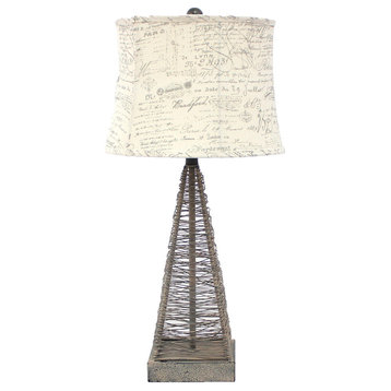15 X 13 X 28.5 Tan Industrial Metal With Gentle Linen Shade - Table Lamp