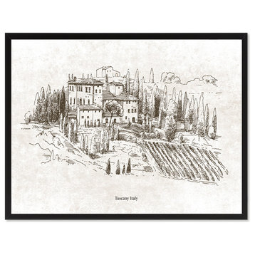 Tuscany Italy Winery Print on Canvas with Picture Frame, 13"x17"