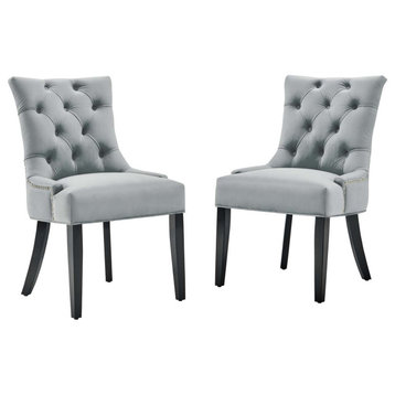 Regent Tufted Performance Velvet Dining Side Chairs, Set of 2, Light Gray