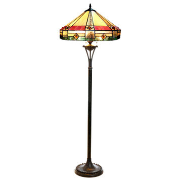 RIDLEY, Tiffany-Style 2 Light Mission Floor Lamp, 18" Shade