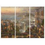 Thomas Kinkade - San Francisco, Lombard Street Triptych Giclee Canvas, Set of 3, 36"x16" - This three-piece canvas set pairs on-trend decor with breathtaking Thomas Kinkade artwork. The 36 x 48 set of panels make a striking statement, bringing the art to life on your walls.