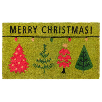 Red Machine Tufted Holiday Christmas Tree Merry Christmas Doormat, 18"x30"