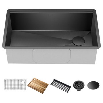 Undermount Stainless Steel 1-Bowl Kitchen Sink With Accessories, 32" Pvd Gunmeta