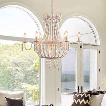 $309.99 Regas Classic Distressed Wood Beaded 9-Light Beige Metal Chandelier Farm