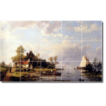 Hermanus Koekkoek Waterfront Painting Ceramic Tile Mural #224, 21.25"x12.75"