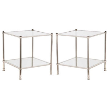 Home Square Paschall Square Glass Top End Table in Silver - Set of 2