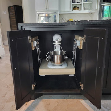 Custom Heavy-Duty Mixer Lift Base Cabinet in Dark Kitchen Island