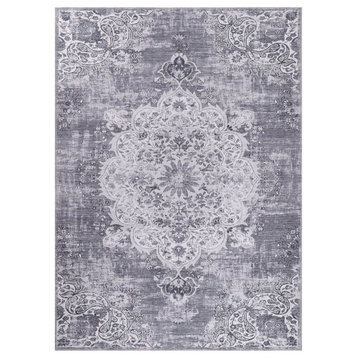Modern Area Rug, Machine Washable With Unique Pattern, Gray-White/9' X 12'