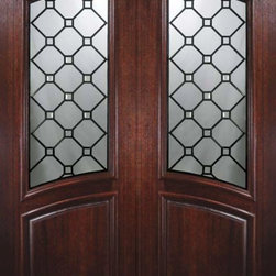 Slab Double Door 96 Wood Mahogany Casablanca Arch Top Arch Lite Glass - Front Doors