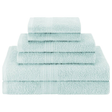6 Piece 100% Cotton Washcloth Hand Towel Set, Aquamarine