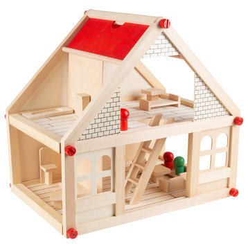 Hey! Play! Classic 2 Story Wooden Dollhouse For Kids
