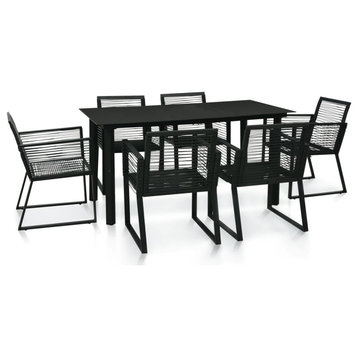 vidaXL Patio Dining Set 7 Pieces PVC Rattan Black Seat Dinner Table Chair