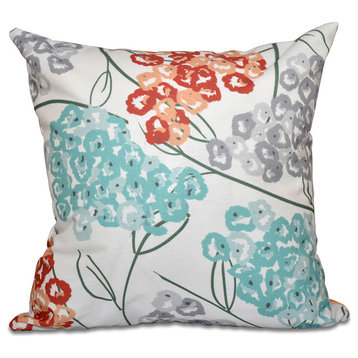 Hydrangeas, Floral Print Pillow, Coral, 18"x18"