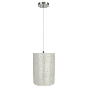 71259-11 One Hanging Pendant Ceiling Light with Transitional Drum Fabric Lamp Shade Aspen Creative 8 Width Grey & Black