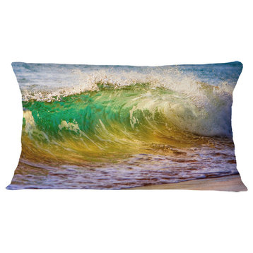 Ocean Turning Green Seascape Throw Pillow, 12"x20"