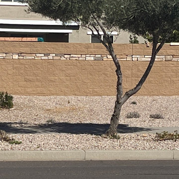 Perimeter Block Fence with Stone Veneer Ribbon Course